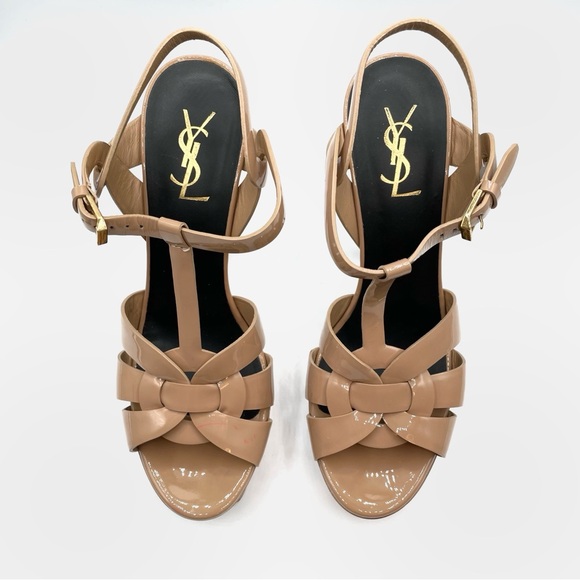 YSL Yves Saint Laurent Beige Nude Tribute Platform Sandals Stiletto Heels Shoes - Picture 2 of 14